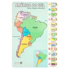 Mapa Educativo America Sul Madeira Encaixe Países Capitais