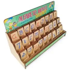 Brinquedo Alfabeto Móvel Cursivo Degraus Educativo Pedagogico em Madeira - Mega Impress