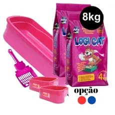 Kit Caixa Bandeja e 8kg Areia de Gato com Comedouro, Bebedouro e Pá Higiênica Bandeja