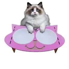 pet gato comedouro bebedouro colorido gato alto duplo com 2 pote de plastico ração para gatos 400ml