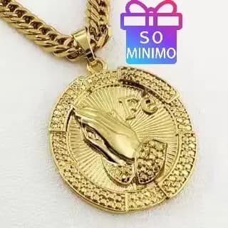 Colar Masculino com Pingente Cadeado Cassino Número 7 - Corrente com Moeda Antiga Banhado a Ouro 18K
