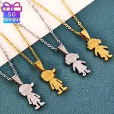 Colar de Aço Inox com Pingente de Casal - Menino e Menina Dourados, Tema Família e Irmãos