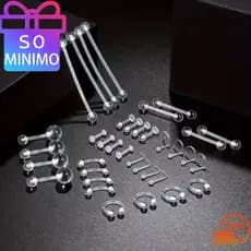 Kit com 30 Peças de Piercing Corporal Transparente - Barbell Industrial, Sobrancelha, Lábio, Nariz