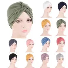 Touca Feminina para Quimioterapia - Lenço Muçulmano com Pregas, Confortável ，turbante indiano