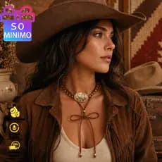 Colar Gargantilha Dupla Feminina com Decoração Concho Turquesa Vintage