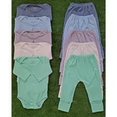 Kit 10 Peças Body e Calça com Vira Pé Caneladinho para Bebê Menino e Menina