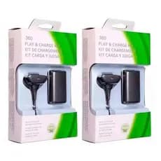 Kit 2 Baterias + 2 Cabos Carregador Controle Manete Xbox 360