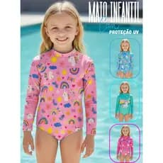 Maiô Infantil Meninas Manga Longa Infantil Bebe Com Proteção Uv 50 Maio Praia