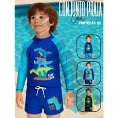 Sunga Infantil Juvenil Sunga+ Camiseta Manga Longa Proteção Solar Uv 50 Kit 2 Peça