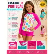 Biquini Infantil Juvenil Menina Short + Camiseta Proteção Uv 50 Kit 2 Peças Moda Praia Piscina