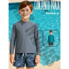 Sunga Infantil Camisa De Proteção Solar Uv50+ Mais Sunga Lisa Verão Menino Juvenil