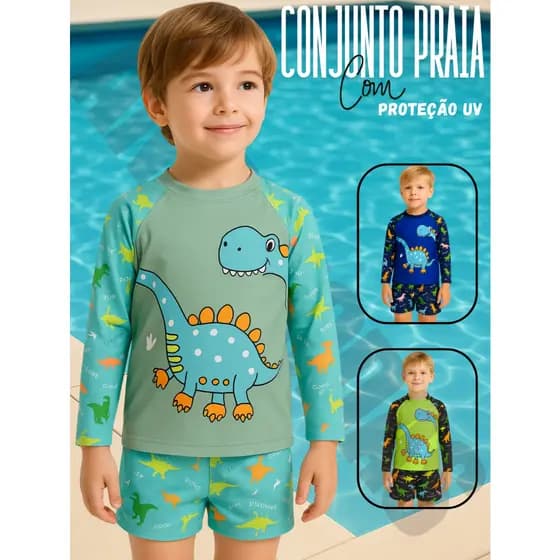 Conjunto Infantil Menino Praia Manga Longa Uv Solar Proteção Sunga