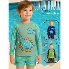 Conjunto Infantil Menino Praia Manga Longa Uv Solar Proteção Sunga