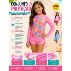 Biquini Infantil Menina Juvenil Kit 2 Peças Calçinha + Camiseta Proteção Uv 50+ Moda Praia Piscina