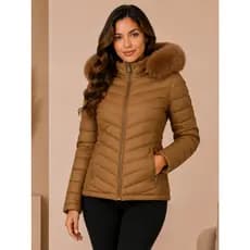 Jaqueta Puffer Peluciada Capuz Luxo Frio C Elastico Bobojaco Confortavel Feminina