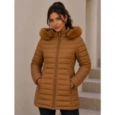 Casaco Feminino Puffer Longo Peluciado Com Capuz Removível Jaqueta Inverno Premium Luxo