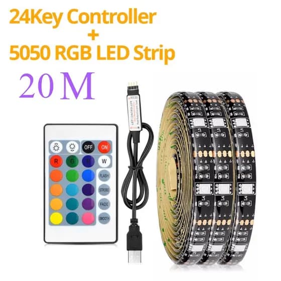 Fita LED 20M 5V USB Controle De 24 Teclas 5050 RGB TV Luz De Fundo Flexível Barra De Iluminação B + G