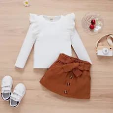 Roupa Infantil Menina - Conjunto Infantil Menina e Juvenil 6 8 10 12 14 anos Saia e Blusa Branca em Promoção