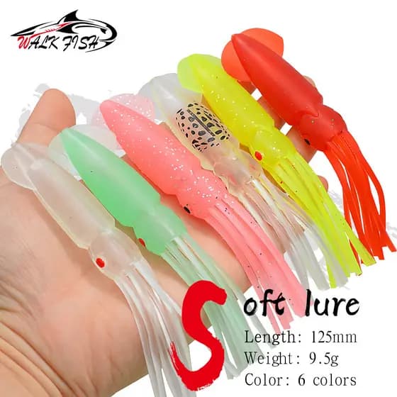 WALK FISH 3/6 Peças 125mm/9.5g Isca De Pesca Macia Biônica Lula Polvo Falso Equipamento Artificial