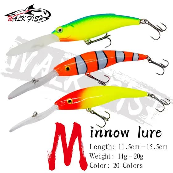 WALK FISH 1 Peça 11.5 Cm-15.5 Minnow Wobblers Crankbait Hardbait Isca De Pesca Ao Ar Livre Para