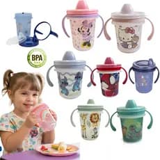 Copo Caneca treinamento Infantil com alça removível bebê Disney Minnie Homem Aranha Dinossauro Stich
