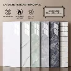 Kit 50 Placas Mármore Vinílico Adesivo 60x30cm Lavável