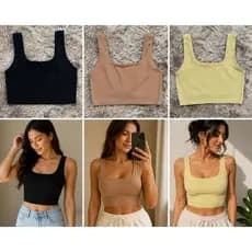 Blusa Cropped Regata Feminino Canelado Sem Costura Básico  Academia Casual