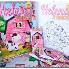 Kit Livrinho de Colorir Fazendinha Roça Lembrancinha Personalizado Scrap