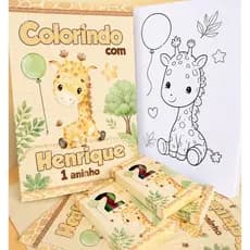 Kit Livrinho de Colorir Girafinha Safari Personalizado Lembrancinha Aniversário Girafa