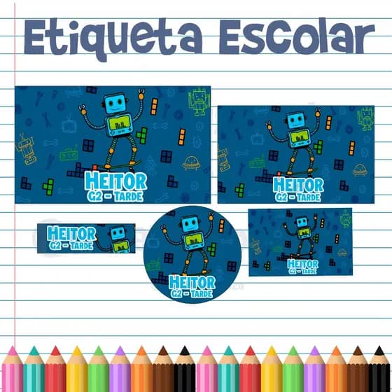 Kit Etiquetas Escolar Robô Material Escolar Volta As Aulas Etiqueta Robo