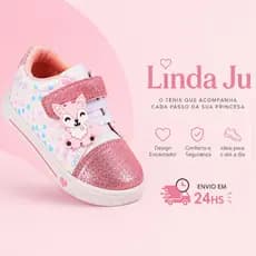 Tênis Infantil Menina Linda Ju Menina com Velcro Rosa Glitter Raposa