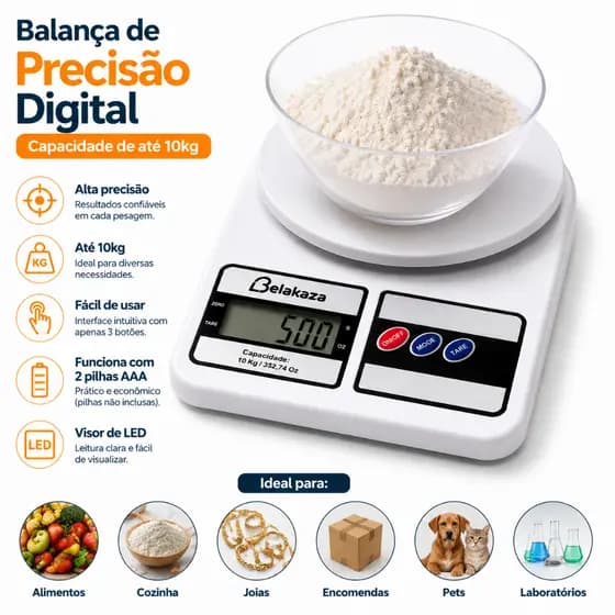 Balança Digital Cozinha 10Kg Precisão Balança de Alimentos Belakaza Utilidades
