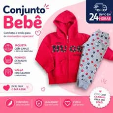 Conjunto Moletom Bebê Menina Algodão Jaqueta Com Capuz  Zíper Calça Estampada Roupa Menina Inverno