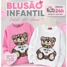 Blusão Infantil Menina Ursinho Agasalho Paetê Manga Longa Casaco Moletom Rosa ou Bege Tamanhos 3 4 8