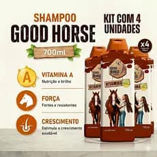 Kit 4 Shampoo Good Horse 700mL para Crescimento e Fortalecimento Cavalo Original Vitamina A