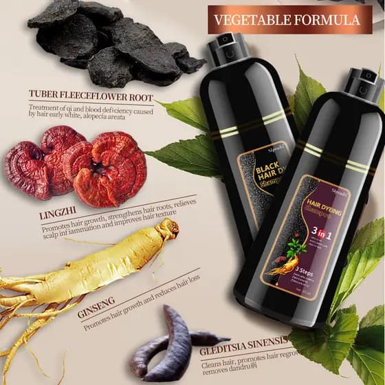 Tintura de cabelo Shampoo 3 em 1 Tintura de cabelo vegetal Cobertura de cabelo branco Tintura de lavagem suave One Black