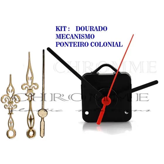 10 Maquinas Para Relógios 22 m.m + 10 Ponteiros Coloniais - Dourado