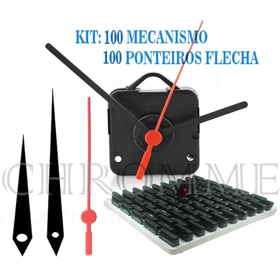 Kit de 100 Maquinas Para Relógios + 100 Kits de Ponteiros Flecha