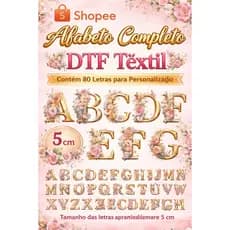 DTF Têxtil Monograma, Emblema, Letra, Alfabeto, Patch Termocolante– Alfabeto Dourado Dia das Mães