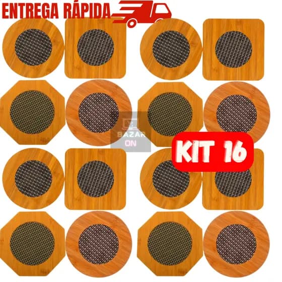 Kit 16 Peças Suporte Bambu Apoio Descanso de Panela Quente Resistente