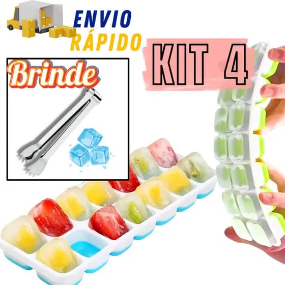 Kit Com 4 Formas De Gelo Fundo De Silicone + Pegador De Cubo Fácil Desenformar Flexível Colorido