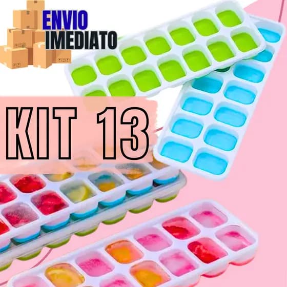 Kit 13 Formas Para Gelo Quadrado Fácil Desenformar Fundo De Silicone Colorido Cubo Quadrado Suco