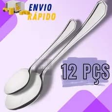 Kit 12 Peças Colher De Mesa + Colher Sobremesa Aço Inox Conjunto Completo Jogo Talheres Doce Arroz