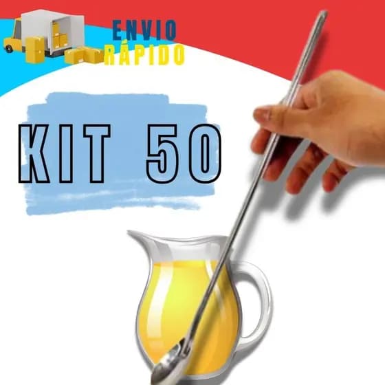Kit Jogo com 50 Colheres Bailarina média pequena 20cm Aço Inox Suco Laranja Morango Drinks Bebida
