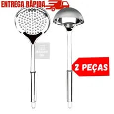 Kit Utensílios de Cozinha 2 Peças 100% Inox Jogo Talheres/Pegador