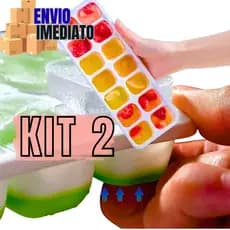 Kit 2 Formas De Gelo Silicone Fundo Forminha Cubo Fácil Desenformar Colorida Papinha Doce Frutas
