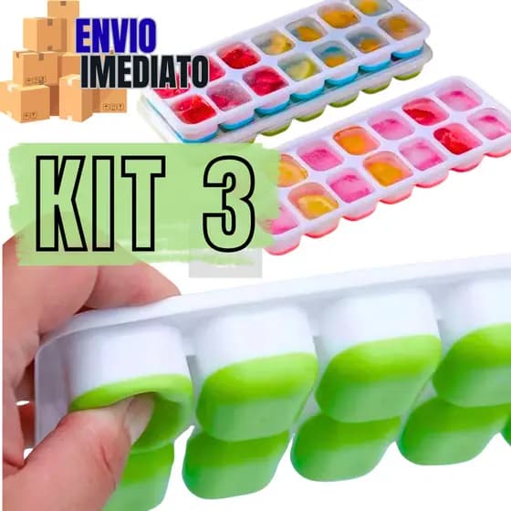 Kit 3 Forminhas De Gelo Silicone Fundo Colorida Forma Cubo Fácil Desenformar Doce Frutas Papinha