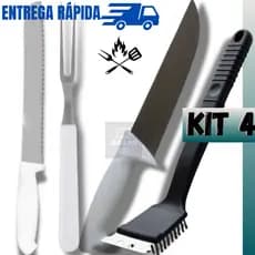 Kit 4 Peças Churrasco Faca Afiada Profissional Limpa Grelha Garfo Faca Para Pão Jogo Completo