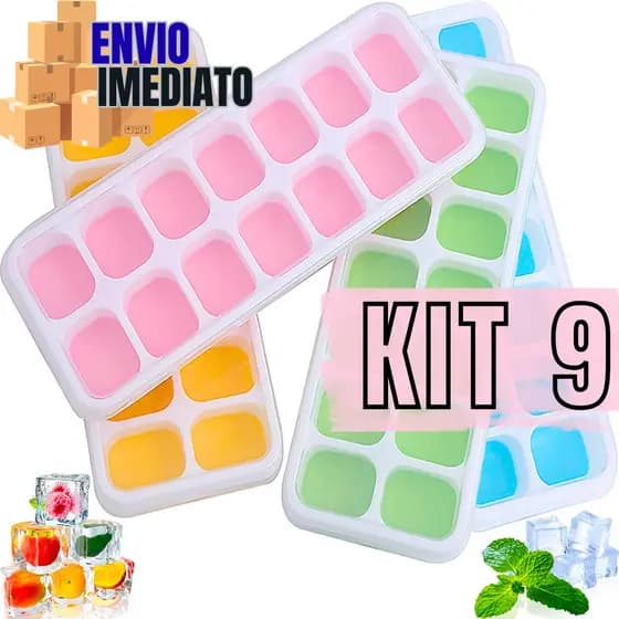 Kit 9 Formas Para Gelo Fundo De Silicone Colorida Fácil Desenformar Sucos Papinha Cubo Quadrado