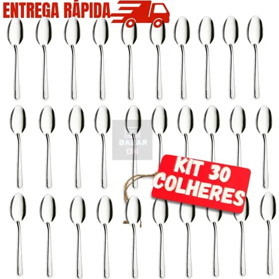Jogo Com 30 Colheres Aço Inox de Mesa Almoço Jantar Original